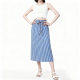 Blue & White Striped Tie-Waist Midi Skirt