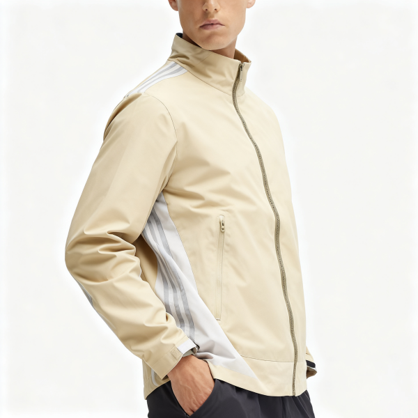 Beige Striped Panel Stand-Collar Jacket
