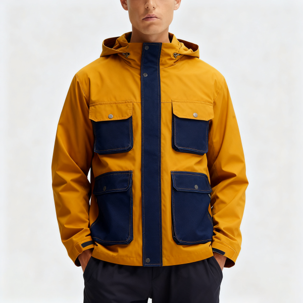 Mustard & Navy Multi-Pocket Hooded Jacket