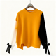 Mustard Yellow Bow-Cuff Contrast Sleeve Sweatshirt