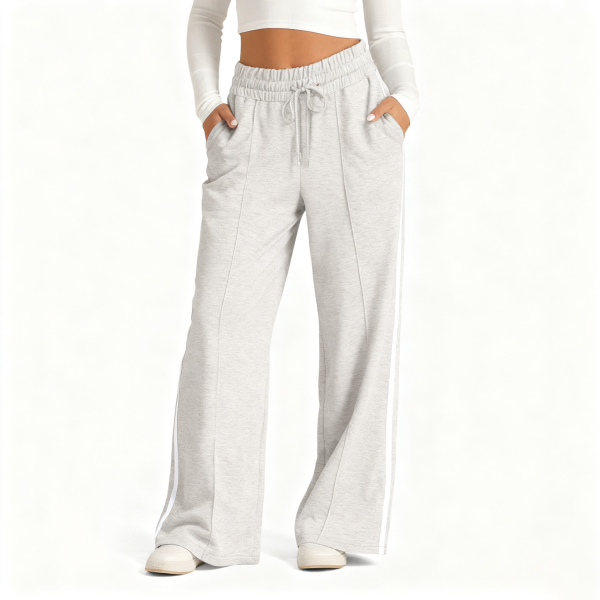 Light Gray Striped Wide-Leg Sweatpants