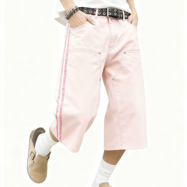 Pink Striped Denim Shorts