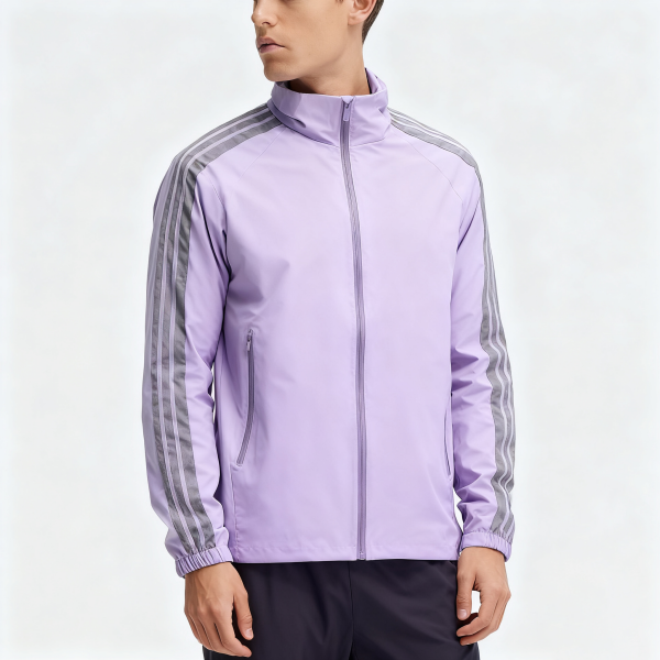 Lavender & Gray Striped Stand-Collar Jacket
